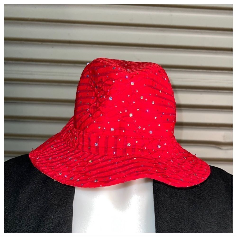Red hat with rhinestones statement hat - Picture 5 of 6